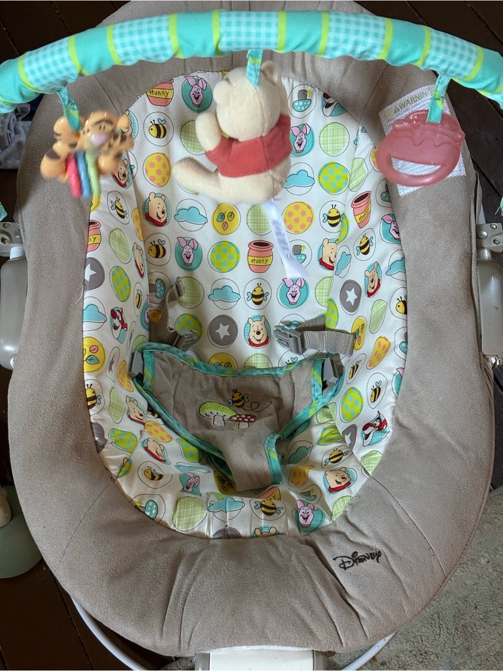 Disney Beige and Teal Winnie the Pooh Infant Bouncer